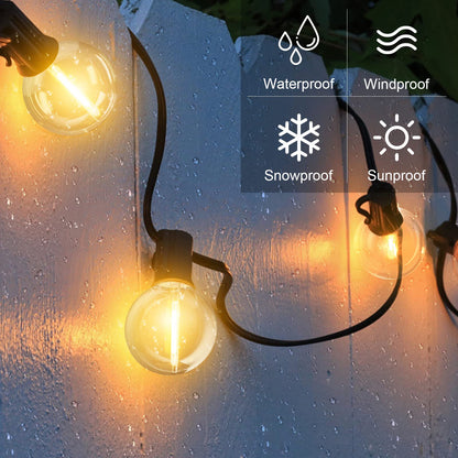 GLUROO 30M LED String Lights G40 Garland String Lights Outdoor Plug-in, Plastic Bulbs Waterproof IP45 with 1W 50+2 Bulbs for Garden, Porch, Backyard, Bistro, Party Decoration