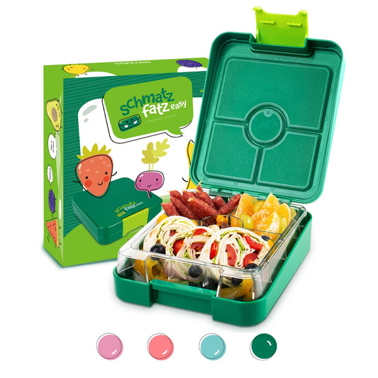 smackfatz Easy Bento Lunchbox for Kids, BPA-free, lunchbox with 4 compartments, easy to open and clean, great for school, sports, and kindergarten (Green)