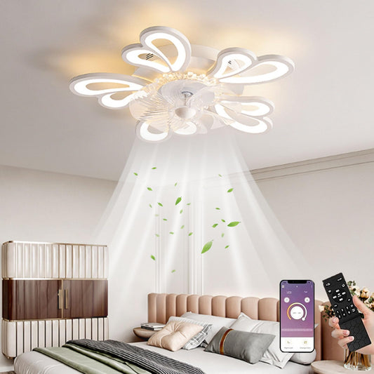 MiiR Quiet Ceiling Fan With Lighting, LED 50W Dimmable Ceiling Light With Fan With Remote Control And APP, 6-Speed Wind Speed Ceiling Light For Bedroom Living Room Lamp