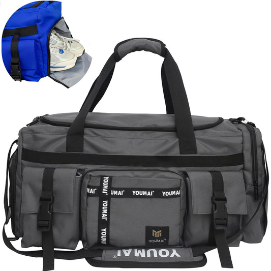 Large sports bag - HERROOI 55L sports backpack with shoe compartment wet compartment week waterproof duffle bag swimming bag for women men sports fitness gym sauna football & travel, gray