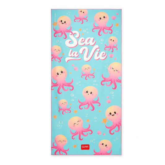 Ties - Lightweight, Microfiber, Compact, Sand-resistant, Quick-drying, Ultra-absorbent, Space-saving towel, 85 x 180 cm, Octopus.