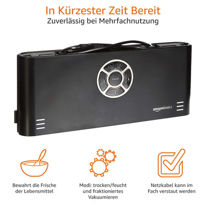 Amazon Basics Vacuum Sealer, 30 cm seam + 10 vacuum bags, Black