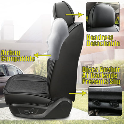 JDWBT Luxury Car Seat Cover Front Seats, Universal Leather Front Seat Covers for Cars, Black Car Seat Cover for Front Seats, Black Car Seat Protector (2 Pack)