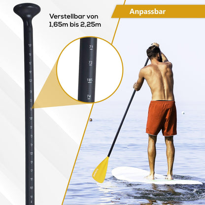 24MOVE® Double Paddle 2 in 1 Telescopic Paddle Push Paddle for SUP Stand Up Board, Kayak, Lightweight Aluminum 230cm, adjustable, yellow