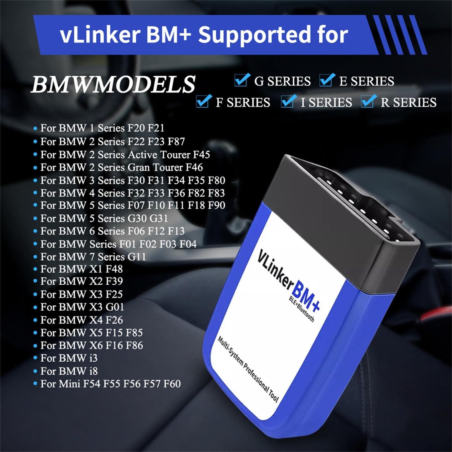 vLinker BM+ OBD2 Bluetooth Diagnostic Scan Tool, OBDII Auto Scanner for iOS, Android, and Windows - Made for BimmerCode.