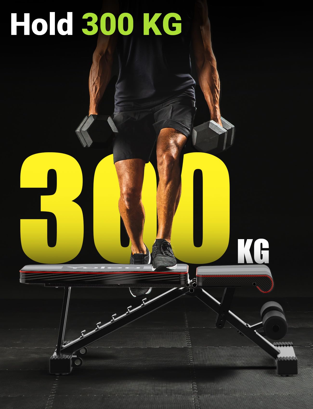 YOLEO Folding Weight Bench Multi-function Training Fitness Bench Ab Trainer Incline Bench with 7-position Adjustable Backrest/4-position adjustable seat cushion, Supporting Weight 300kg, Sit Up Bench.