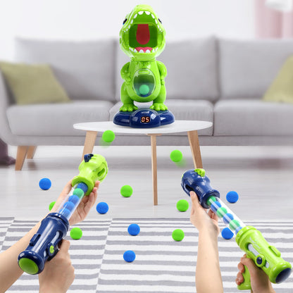 EagleStone Moving Dinosaur Shooting Toy for kids, target game with 2 air pump guns, party toy with score display, LED and sound, gift for boys and girls.