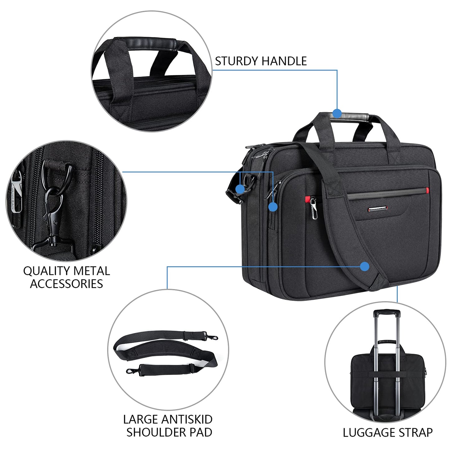 VANKEAN Laptop Bag for Men Women, Laptop Briefcase for up to 17.3 Inch Laptop, Expandable, Water-Resistant, Shoulder Bag, Computer Bag for Travel, Business, School, Black.