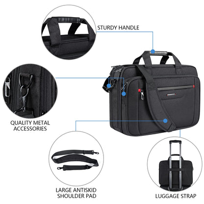 VANKEAN Laptop Bag for Men Women, Laptop Briefcase for up to 17.3 Inch Laptop, Expandable, Water-Resistant, Shoulder Bag, Computer Bag for Travel, Business, School, Black.
