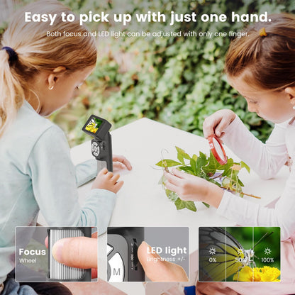 Andonstar AD112 Portable Pocket Microscope Kit for Kids and Adults with 2-inch LCD Screen, Mini Handheld Digital Microscope 500x with 8 adjustable LED lights, Windows PC compatible.