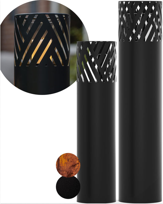 BENTSON lantern column Black Design I 2-piece Set I Decorative column for garden in Industrial Design I Garden lantern for outdoor and indoor I Lantern including candles I Stripes I 95cm + 75cm