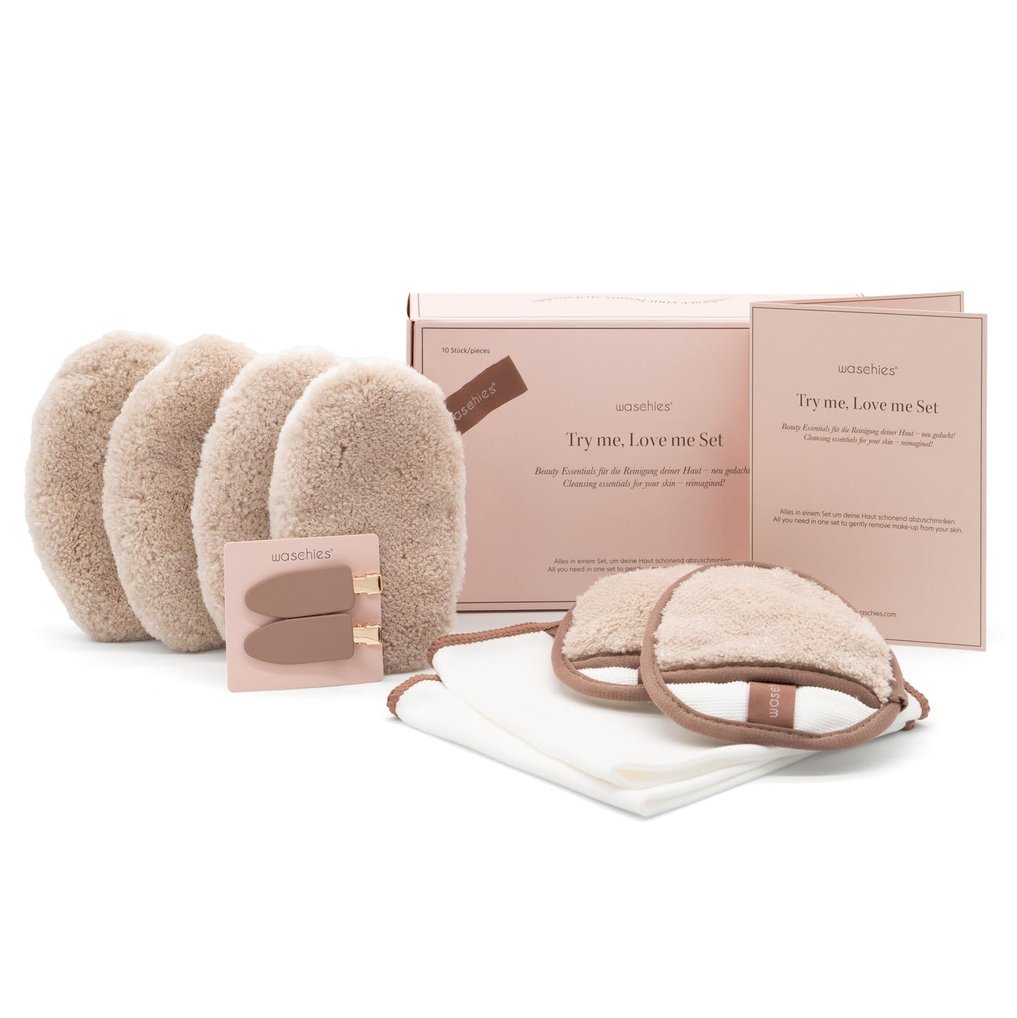 Washies 10-piece "Try Me, Love Me" gift set for women - gift box with makeup removal pads, face towels, and more - gentle cleansing - washable, reusable & sustainable - All skin types