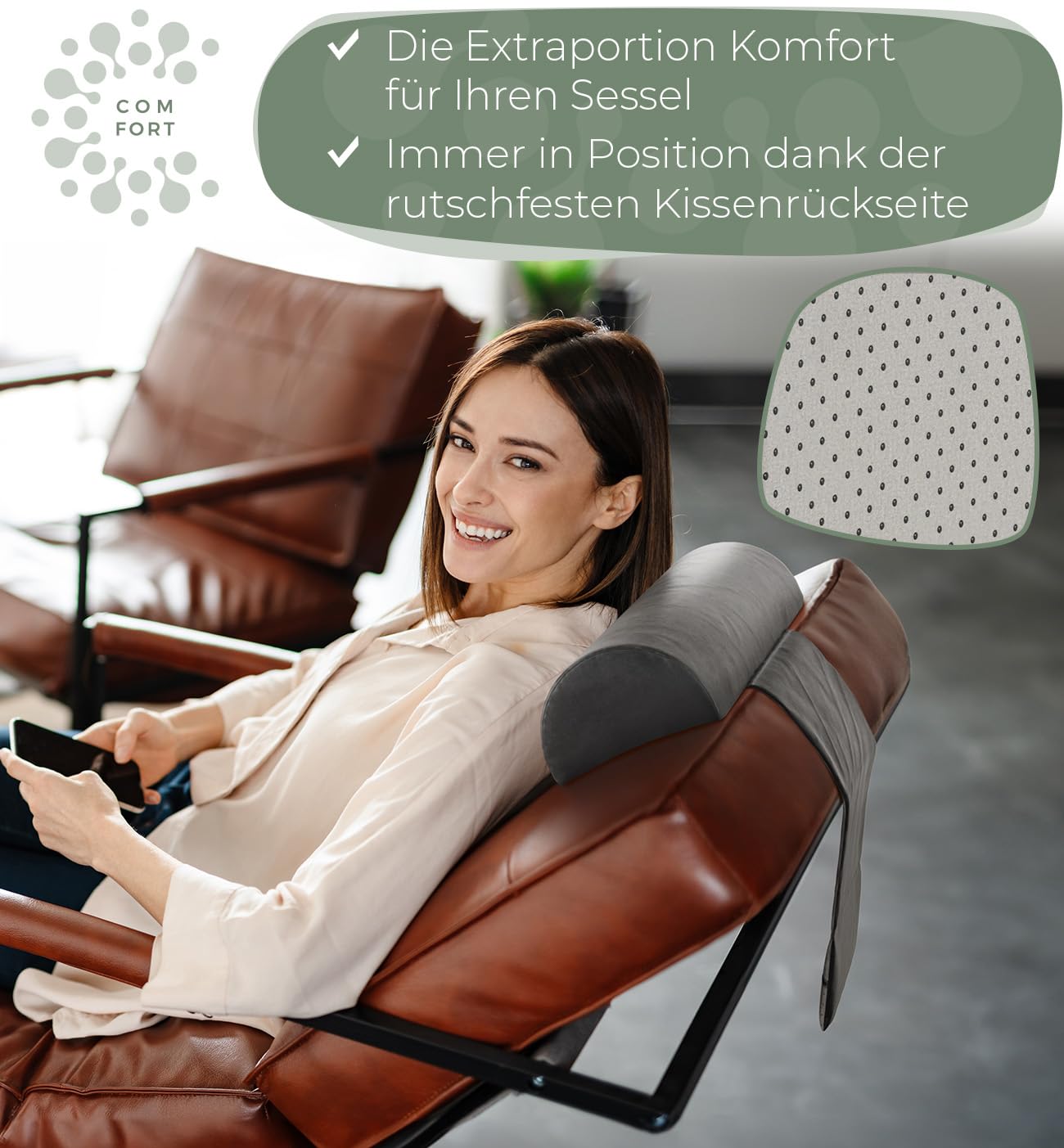 Neck roll for chair with counterweight (100% memory foam), neck pillow for sofa couch hanging, neck support for headboard bed, pillow for lounge chair, ergonomic neck pillow, neck roll