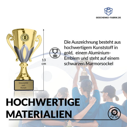 Trophy-Factory.com - Trophy with engraving custom text in gold/silver, 13 cm - personalized award & sports emblem of choice - including marble base - gift trophy - trophy for kids