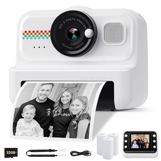 HiMont Kids Camera Instant Camera, 1080P Instant Camera for Kids with 32GB Card & 3 rolls of printing paper, fun kids' toy gifts for boys & girls aged 3-12 years.