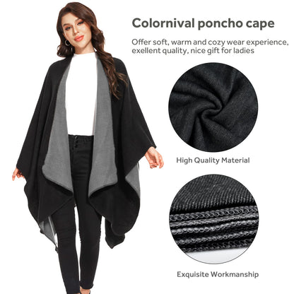 Colornival Women's Winter Poncho - Warm Elegant Blanket Cape Knitted Coat Scarf - Gift for Birthday Christmas (Black)