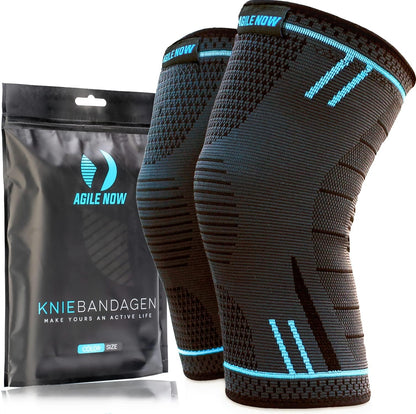AGILE NOW® Knee Brace 2 Pack Premium stabilizes & protects joints during every movement, Knee Support for Women & Men, non-slip & breathable Knee Pads, for any sport (L | Blue)