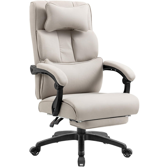 Dowinx ergonomic office chair with footrest and padded armrest, ergonomic fabric office chair, swivel computer chair with high backrest, adjustable height office chair 150 KG beige.