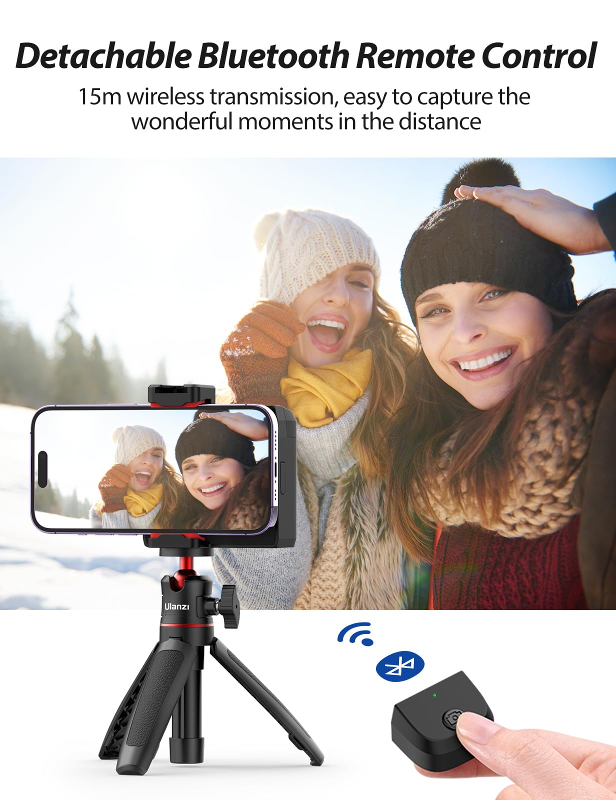 ULANZI CG02 Smartphone Handle Grip, phone cap grip with fill light, 3 levels adjustable, smartphone grip with remote control, cold shoe, fill light for selfies, TIKTOK, VLOG, handle grip for iPhone, Android