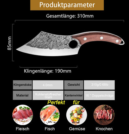 Dream Reach Hack Knife with Wooden Handle, Sharp Boning Knife Chef Knife Professional Hand-Forged Full Tang Butcher Knife with Leather Sheath Butcher's Axe for Kitchen Grill Outing Full Tang