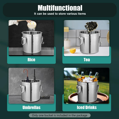 6L/12L Stainless Steel Grain Container Flour Container Airtight Canister Kitchen Cereal Food Storage Container Grain Bin Kitchen Stainless Steel Bucket Kitchen Pail with Lid (12L)