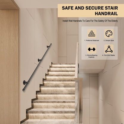 Handrail for stairs, Aomdom handrail staircase railing indoor and outdoor, black handrail with non-slip, stainless, industrial, galvanized steel tube for kitchen bathroom garden, 1.5M.