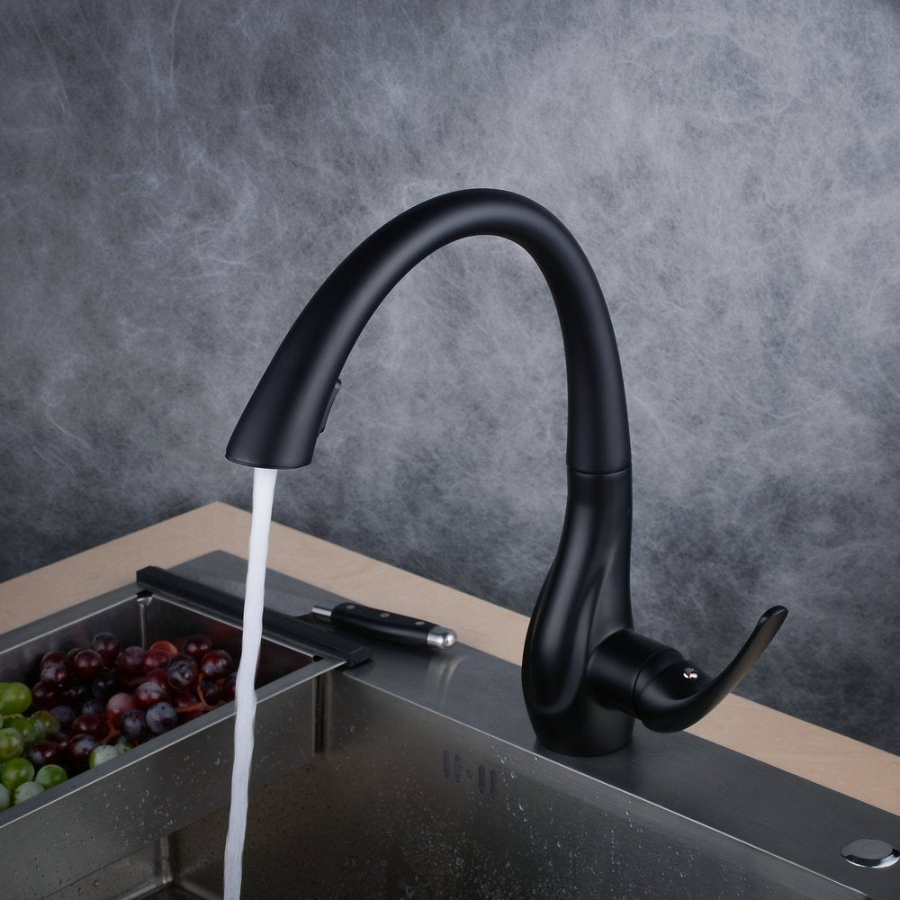 Beelee pull-out kitchen faucet with spray, single handle sink faucet, black paint, BL1749B.