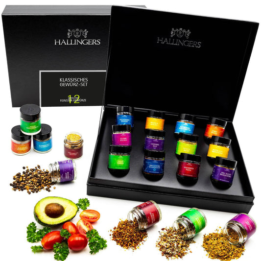 Hallinger Classic Spice Set - 12 high-quality spices luxury gift set, intense aroma in screw-top jars, carefully selected variety (set) - Christmas gift ideas & gifts advent calendar |
