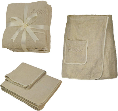Exclusive home textile sauna set 3 pieces terry cloth sauna kilt sauna towel sarong men beige