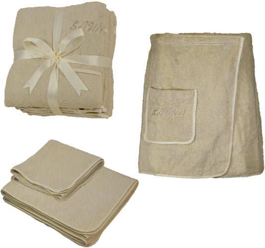 Exclusive home textile sauna set 3 pieces terry cloth sauna kilt sauna towel sarong men beige