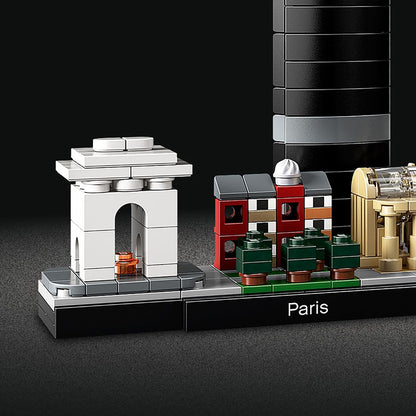 LEGO Architecture Paris, model kit featuring Eiffel Tower, Champs-Élysées, and Louvre model. Skyline collection for home or office decor. Great gift idea for collectors, men, and women. Item number 21044.