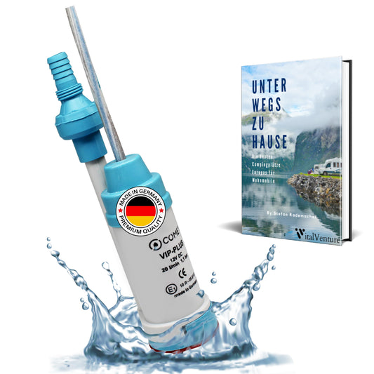 Comet VipPlus water pump with check valve (fixed) + filter with set camping eBook - for motorhome, caravan - submersible pump 12V
