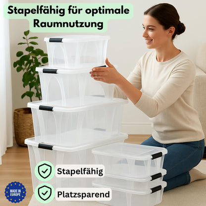 Storage boxes with lid, 7L 14L 21L 32L 55L 80L plastic boxes with click closure stackable boxes 1/3 sets food-safe transparent household & HVAC purchase block (3-set 32-liter & 1x HVAC purchase block)