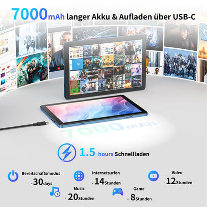 10-inch Android tablet 15: 2025 Latest 7000mAh Octa-Core 8GB RAM+64GB 1TB TF Tablet PC with WiFi 6 2.4G/5G Bluetooth 5.0 1280 * 800 FHD GMS Dual Camera with Case and Screen Protector