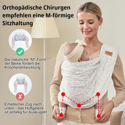 vrbabies Baby Carrier, Baby Sling Front Carrier from Newborn to Toddler, New upgrade adjustable baby carrier on one shoulder for babies 0-24 months up to 40 lbs (Small yellow flower)