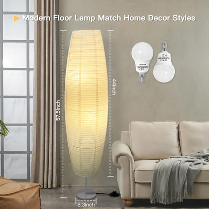 LALISU Floor Lamp Paper Lamp Modern Floor Lamps with Lampshade, Floor Lamp for Living Room with Foot Switch, Bedroom, and Study Room (White-01)