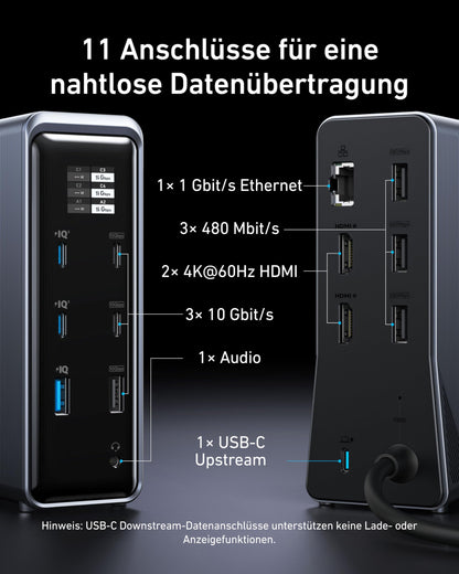 Anchor Prime docking station, 14-port with 160W max power, 10Gbit/s fast data transfer, real-time smart interface, audio and Ethernet ports, dual 4K displays for Dell, MacBook, and more.
