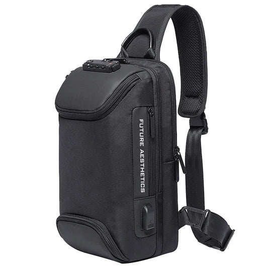 McBecdy Anti-Theft Sling Bag Men's Chest Bag Crossbody Backpack Waterproof Shoulder Bag with USB for Work Travel Hiking (Black)