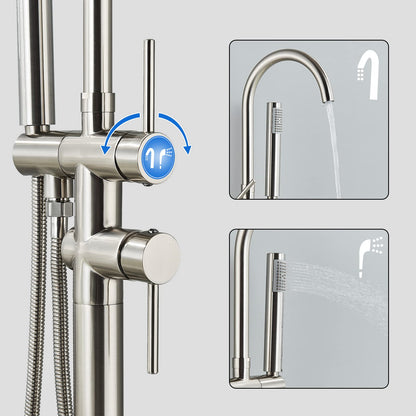 Rozin Freestanding Bathtub Faucet Brushed Nickel Brass Two Handles 360° Rotatable Spout with Hand Shower 150cm Hose Bathroom Tub Faucets