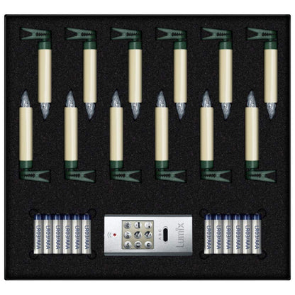 Lumix® LED wireless Christmas tree candles Superlight Mini 12-piece basic set Warm White incl. remote control 4h automatic switch-off function Ivory 9cm 75522