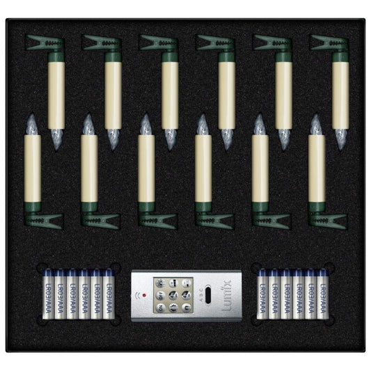 Lumix® LED wireless Christmas tree candles Superlight Mini 12-piece basic set Warm White incl. remote control 4h automatic switch-off function Ivory 9cm 75522