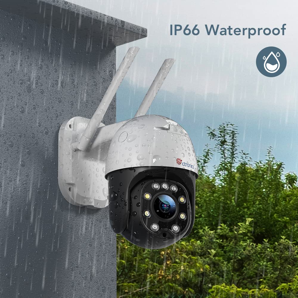 Ctronics 5X Optical Zoom Outdoor Security Camera, PTZ Dome WiFi IP Camera with Human Motion Detection, Auto Tracking, 30m Color Night Vision, 2-Way Audio, IP66 Waterproof.