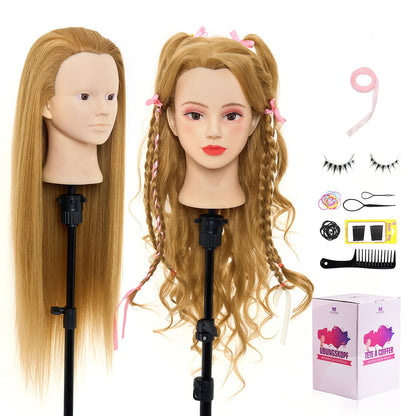 Neverland 26" Hairdressing Head Mannequin 60% Real Hair Makeup Practice Head Training Doll Head Hairdresser Training Head With Stand + Hair Styling Braid Set