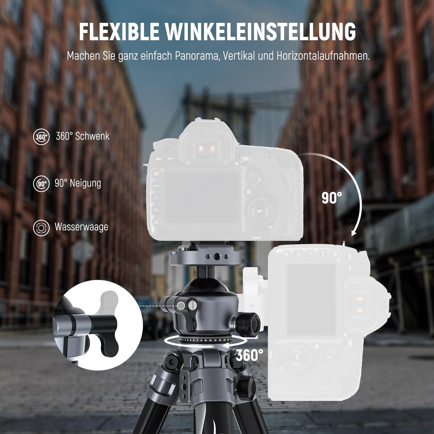 NEEWER LITETRIP LT07 61" Aluminum Travel Tripod, Camera Tripod with Pan Tilt Low Profile Ball Head Arca QR Plate compatible with Peak Design Tripod Plate V3, 2 in 1 Phone Clip Handle Max Load 22lb