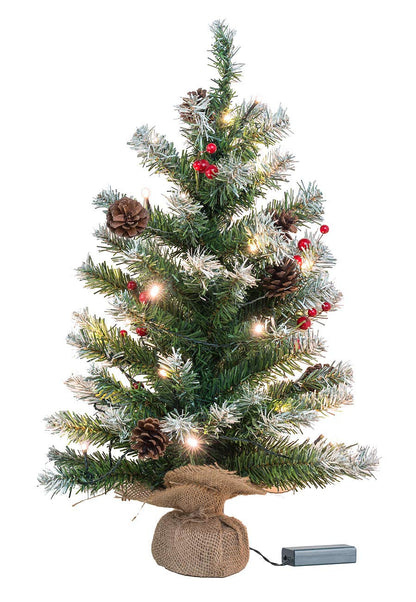 British Fir Tree Decoration: Decorative Christmas tree with 30 LEDs, pine cones, and yew berries, 60 cm (small Christmas tree, small fir trees, wireless Christmas tree lighting)