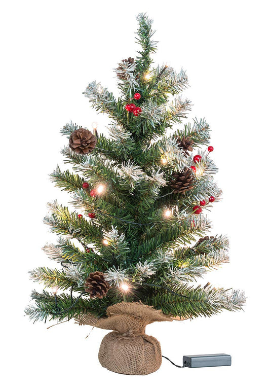 British Fir Tree Decoration: Decorative Christmas tree with 30 LEDs, pine cones, and yew berries, 60 cm (small Christmas tree, small fir trees, wireless Christmas tree lighting)