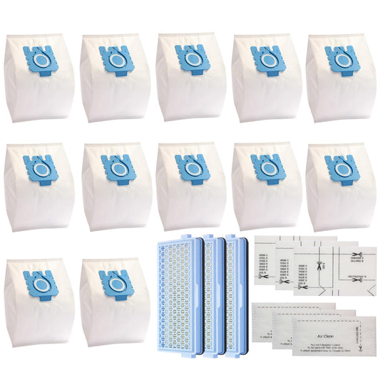 12 GN vacuum cleaner bags 3D dust bags compatible with Miele, GN dust bags compatible for Miele bags 3 HEPA filters 6 microfilters, Complete C2 C3 S2 S5 S8 for S4000, S5000, S6000 & S8000 series.