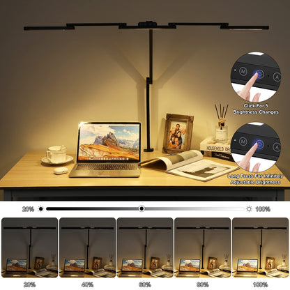 Lightess LED Desk Lamp Dimmable 105cm 24W Clip-on Double Head Desk Lamp Touch Table Lamp Monitor Light 5 Color Temperature Brightness Levels Daylight Lamp for Architects Home Office