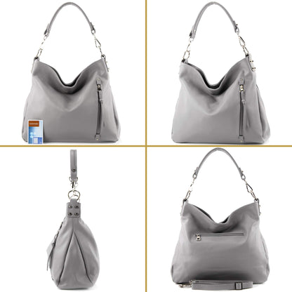 modamoda de T183 women's shoulder bag handbag tote bag real leather large handmade in Italy, color: leaf green