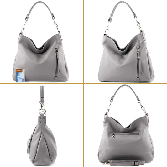 modamoda de T183 women's shoulder bag handbag tote bag real leather large handmade in Italy, color: leaf green